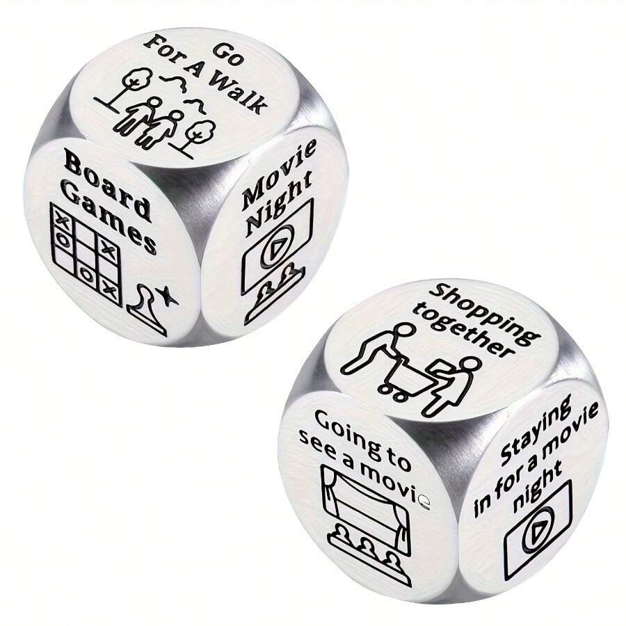 2 Stück Würfel für Date Night Ideen - perfekt für Paare, Jahrestage, Hochzeiten & Valentinstag Geschenke - aus Stahl gefertigt