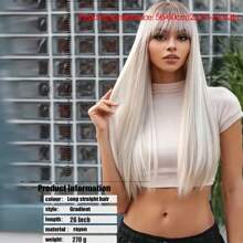 Natural Long Straight Hair Wig For Women With Bang Blonde Wig Heat Resistance Synthetic Hair Wig Hairpiece With Elastic Nylon Hair Net For Cosplay Party Daily Use