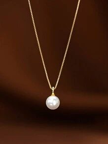 1pc Elegant Pearl Necklace, Gold-Plated Chain, Suitable For Daily Wear And Special Occasions, Perfect Holiday Gift For Women, Fashionable And Sexy Jewelry - Multicolor - View 2