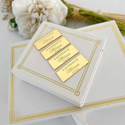 Etiqueta de nombre de acrílico dorado personalizada, etiqueta de espejo "Guarda la fecha", ficha de recepción, etiquetas de cumpleaños, obsequios de chocolate, logotipo de letras, etiqueta de regalo, etiqueta de obsequios para despedida de soltera, etiqueta de obsequios de compromiso - Regalos ideales para ella, él, novio, novia, papá, mamá, familia, amigos, hijo, hija, para aniversarios, para cumpleaños, para inauguración de casa, para graduación, cocina, comedor, dormitorio, oficina, sala de estar, hogar, jardín, salón de té, artículos esenciales para bodas, artículos para fiestas, regalos para mujeres