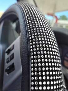 1 件装真皮方向盘套，带闪亮水晶钻，适合 SUV、轿车、汽车、卡车，通用 14.5-15 英寸水晶闪光女士 - 均碼 - 查看 6