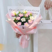 1件[不含灯条] 毕业礼物创意迷你针织绒球花束，向日葵人造花束，迷你针织花束，毕业，生日，婚礼，情人节礼物，装饰，送给老师，女朋友，最好的朋友 - 彩色 - 查看 17