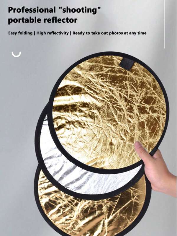 Placa de Iluminação Fotográfica Dobrável Portátil Dupla Face Pequena Refletora - 30cm Dourado e Prata Dupla Face