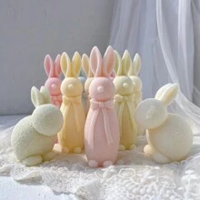 Flocked Rabbit Silicone Candle Molds Bowknot Bunny Silicone Mold Animal Bunnies Wax Mould Easter Home Decor