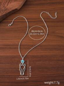 Vintage Western Style Ox Head Flower Turquoise Hollow Pendant Necklace Women Bohemian Farmhouse Personalized Necklace Gift For Her Valentines,Mom,Mother,Mother's Day,Gift