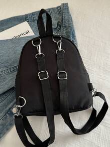 1 chiếc Balo học sinh mini đa năng - Túi đi làm họa tiết sọc dễ thương, có nhiều ngăn và dây đeo vai thoải mái - màu đen - Xem 7