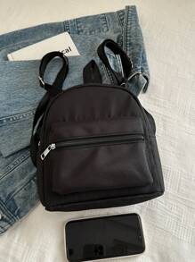 1 chiếc Balo học sinh mini đa năng - Túi đi làm họa tiết sọc dễ thương, có nhiều ngăn và dây đeo vai thoải mái - màu đen - Xem 8