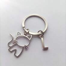 1pc 26 English Letters Metal Cartoon Cat Keychain, Creative Letter Keyring Accessory, Gift For Bag, Car, Couple, Unisex Car Accessories Bag Charm Backpack For School