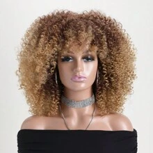 16" Short Curly Afro Kinky Wig, Multi-Color Fluffy Synthetic Fiber Wig, Suitable For Daily Wear, Holiday, Wedding, Birthday, Party, Halloween Costume - 彩色 - 查看 24