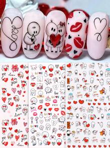 Sweet Galentine's Day Nail Art Set 3D Sweetheart Love Couple, Romantic Line Letter Cartoon Sliders, Perfect DIY Nail Stickers For Bestie, Girlfriend Gifts Back To School 3pcs