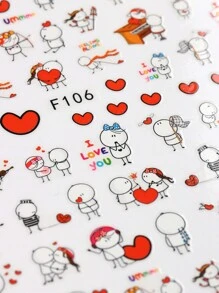 Sweet Galentine's Day Nail Art Set 3D Sweetheart Love Couple, Romantic Line Letter Cartoon Sliders, Perfect DIY Nail Stickers For Bestie, Girlfriend Gifts Back To School 3pcs