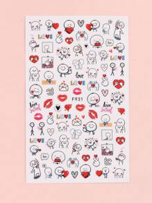 Sweet Galentine's Day Nail Art Set 3D Sweetheart Love Couple, Romantic Line Letter Cartoon Sliders, Perfect DIY Nail Stickers For Bestie, Girlfriend Gifts Back To School 3pcs