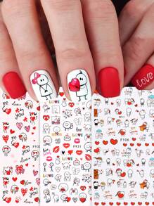 Sweet Galentine's Day Nail Art Set 3D Sweetheart Love Couple, Romantic Line Letter Cartoon Sliders, Perfect DIY Nail Stickers For Bestie, Girlfriend Gifts Back To School 3pcs