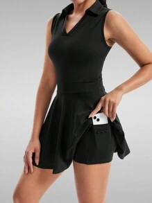 Blaosn Golf Tennis Dress  Dresses For Women With Pockets Shorts 2 Piece Sets Outfits For Sleeveless Workout Athletic Dresses - màu đen - Xem 1