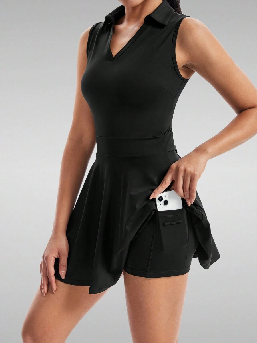 Blaosn Golf Tennis Dress  Dresses For Women With Pockets Shorts 2 Piece Sets Outfits For Sleeveless Workout Athletic Dresses - màu đen - Xem 1