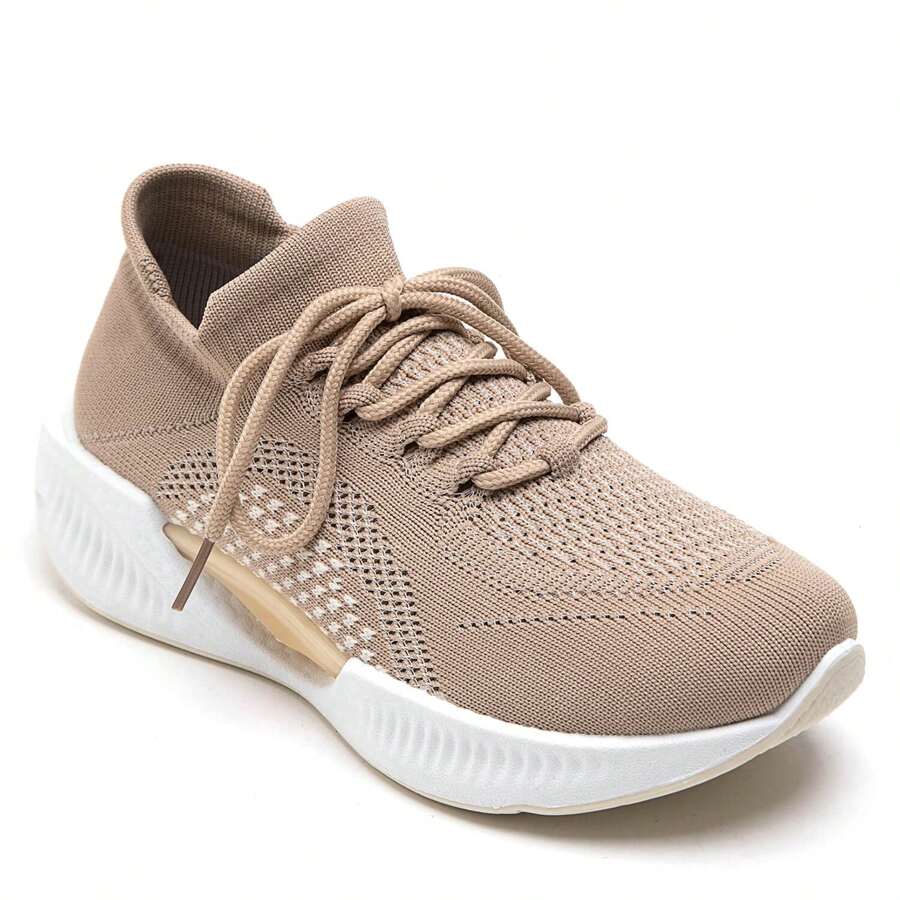 Sports Shoe With Thick Sole And Embossed Details - Khaki - View 1