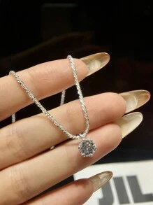 1pc S925 Sterling Silver Round Moissanite Flower Pendant Necklace, Suitable For Women, Exquisite Jewelry, Valentine's Day Gift - Sparkling Necklace - View 10