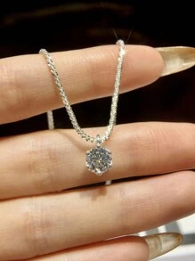 1pc S925 Sterling Silver Round Moissanite Flower Pendant Necklace, Suitable For Women, Exquisite Jewelry, Valentine's Day Gift - Sparkling Necklace - View 7