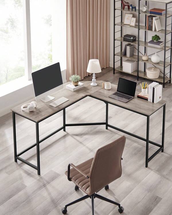VASAGLE L-förmiger Schreibtisch, Gaming-Tisch, 149 x 149 x 76 cm, Eckschreibtisch für Arbeitszimmer, Homeoffice, platzsparend, einfacher Aufbau, Greige
