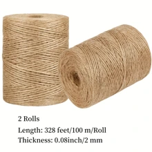 2 Rolls 2mm Strong Jute Garden Twine, 100m/328ft Length, Brown Color, Versatile Rope For Gardening Tomato Climbing Plants Tying, Floral Crafts, Gift Packaging Decoration