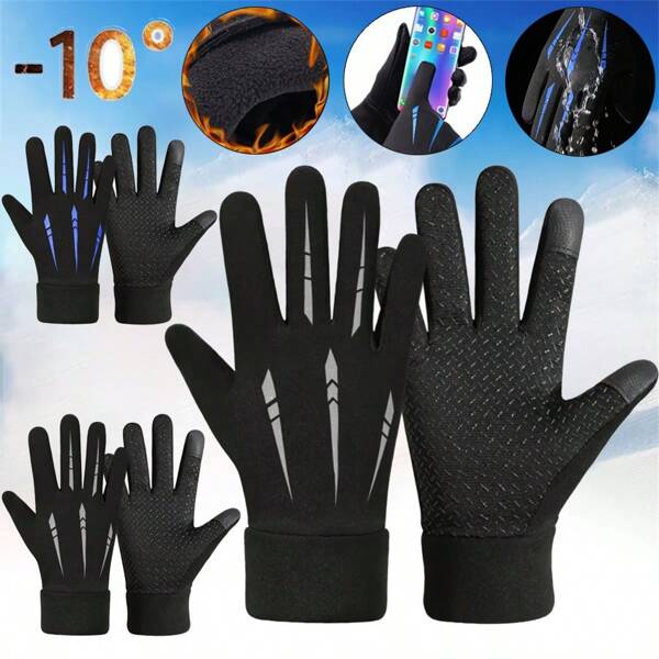 1 Pair Winter Gloves Windproof Waterproof Touch Screen Thermal Lined Warm Men's Full Finger Sports Gloves For Cycling,Driving,Running,Hiking,Biking,Walking,Freezer Work,Sports,Soccer,Shooting Hand Warmers, Ski Gloves, Snow Gloves