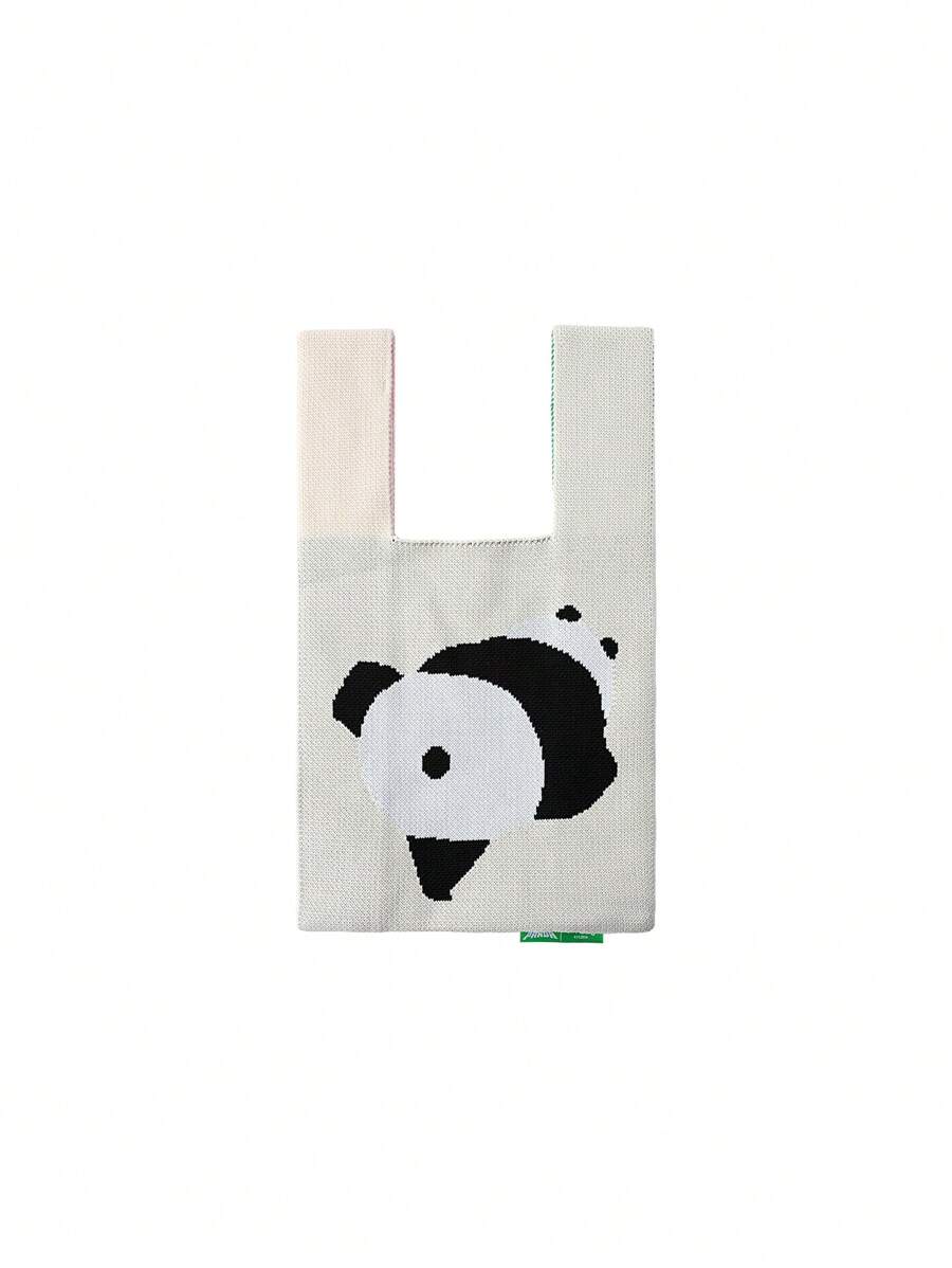 Cute Panda Knitting HandBag Tote Bags For Women Knitted Cell Phone Bag - White-pink - View 1