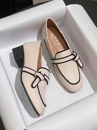 Mengshangli Fall/Winter French Square Toe Thick Heel Slip-On Delicate Fairy Style High Heel Pumps, Suitable For Work,Elegant,Loafers