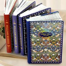 1pc,A5, Morris Art Hardcover Vintage Note Pads-256pages,Hand-Drawn Coloring Pages, Classic Design Color Pages Thick Book,Laser Foil Stamped Diary, Sticky Notes, Perfect Gift,Travel Diary,Back To School - Multicolor - View 1