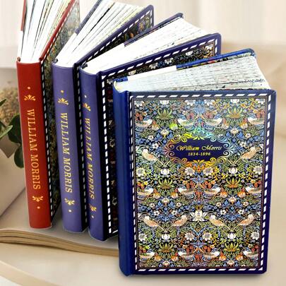 1pc,A5, Morris Art Hardcover Vintage Note Pads-256pages,Hand-Drawn Coloring Pages, Classic Design Color Pages Thick Book,Laser Foil Stamped Diary, Sticky Notes, Perfect Gift,Travel Diary,Back To School