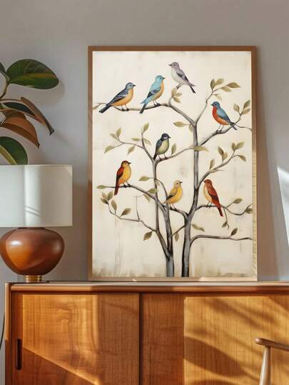 1 幅复古彩色鸟、燕子、动物艺术油画海报，有趣的帆布墙面艺术装饰，适用于卧室、客厅、餐厅、厨房、书房、浴室、走廊、酒吧、咖啡厅、宿舍，是送给朋友的理想礼物，墙壁艺术、墙壁装饰、家居装饰，无框