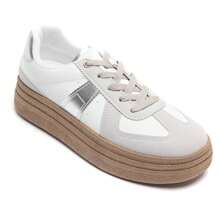 Casual Thick Sole Sneakers With Patterned Details - Silver - View 2