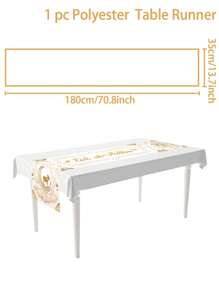 1pc Eid Al-Adha Table Runner, Black & Gold Star & Crescent Moon Design Polyester Table Runner, Suitable For Eid Al-Adha Table Decor, Living Room Decor, Eid Al-Adha Party Decoration