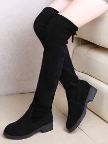 Nuevas botas altas hasta la rodilla de piel sintética negras para mujer, estilo minimalista, tacón alto delgado, se combinan con ropa deportiva y jeans, de moda y aptas para fiestas, Otoño/Invierno 2024
