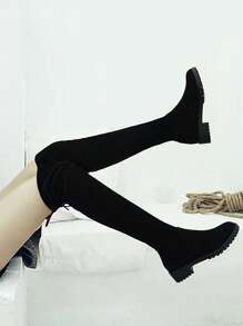Nuevas botas altas hasta la rodilla de piel sintética negras para mujer, estilo minimalista, tacón alto delgado, se combinan con ropa deportiva y jeans, de moda y aptas para fiestas, Otoño/Invierno 2024