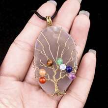 1pc Natural Agate Stone Life Of Tree Pendant Necklace Rough Wire Winding Pendant Sweater Chain Jewelry Women's For Necklace