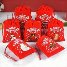 1 bolsa de regalo de Navidad - 1 pieza aleatoria de bolsa de regalo de franela con cordón, bolsa de embalaje de caramelos, 12 piezas (rojo) - Multicolor - Ver 3