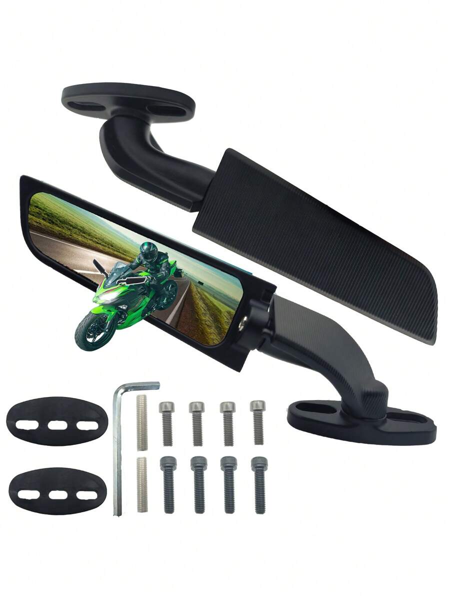 1 Set Adjustable Motorcycle Rearview Mirror Wind Deflector Spoiler Kit, Fit For 2018-2021 ZX10R ZX6R Z636 ZX6RR CBR, BMW 1000RR Racing Fairing Accessory Rearview Mirror - Standard - View 1