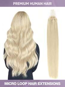 50 piezas de extensiones de cabello humano con anillos de platino, de 14 a 22 pulgadas de largo, rectas, con conexión de micro anillos, cabello humano real, micro perlas invisibles, micro anillos reforzados, adecuado para disfraces de Halloween - S60 - Ver 3