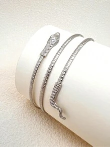 1pc Snake-Shaped Adjustable Metal Plated Bangle Bracelet, European & American Fashion Creative Personalized Exaggerated Cuff Accessory, Suitable For Women Daily Use For Party, Stroll, Travel