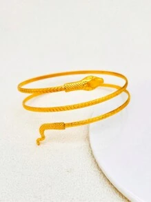 1pc Snake-Shaped Adjustable Metal Plated Bangle Bracelet, European & American Fashion Creative Personalized Exaggerated Cuff Accessory, Suitable For Women Daily Use For Party, Stroll, Travel