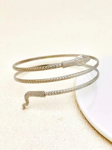 1pc Snake-Shaped Adjustable Metal Plated Bangle Bracelet, European & American Fashion Creative Personalized Exaggerated Cuff Accessory, Suitable For Women Daily Use For Party, Stroll, Travel