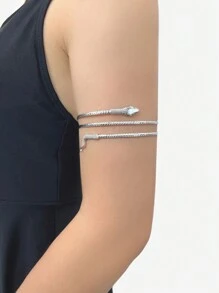 1pc Snake-Shaped Adjustable Metal Plated Bangle Bracelet, European & American Fashion Creative Personalized Exaggerated Cuff Accessory, Suitable For Women Daily Use For Party, Stroll, Travel