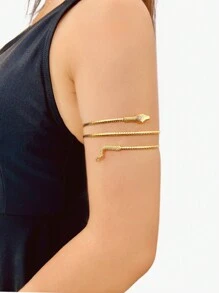 1pc Snake-Shaped Adjustable Metal Plated Bangle Bracelet, European & American Fashion Creative Personalized Exaggerated Cuff Accessory, Suitable For Women Daily Use For Party, Stroll, Travel