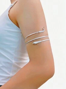 1pc Snake-Shaped Adjustable Metal Plated Bangle Bracelet, European & American Fashion Creative Personalized Exaggerated Cuff Accessory, Suitable For Women Daily Use For Party, Stroll, Travel