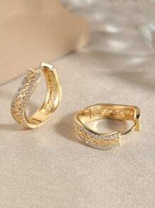 Hoa tai Zirconia tổng hợp thiết kế rỗng sáng tạo theo phong cách cổ điển, trang sức sang trọng và thanh lịch dành cho phụ nữ, phụ kiện tiệc tùng hàng ngày - Vàng - Xem 4