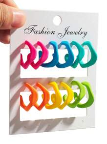 1 Set Of 6 Pairs Popular Fashion Colorful Matte Acrylic Asymmetrical Geometric C-Shaped Hoop Earrings Suitable For Women's Daily Wear - Colorful - View 1