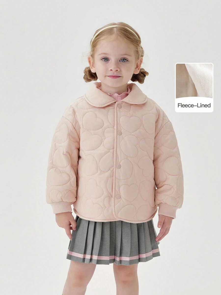 MARC&JANIE Young Girl Heart Quilted Snap Button Front Coat - Baby Pink - View 1