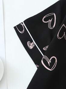 [Elegant Fields]Heart Print Contrast Piping PJ Set - Black - View 3