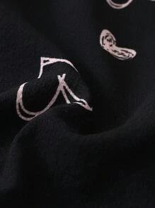 [Elegant Fields]Heart Print Contrast Piping PJ Set - Black - View 7