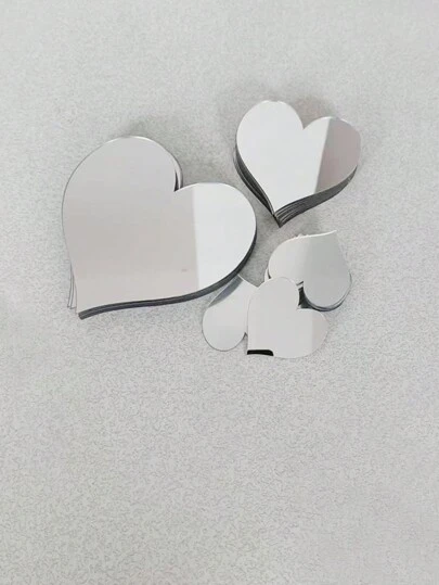 10pcs Silver Acrylic Mirror Heart Wall Stickers, DIY Cosmetic Mirror Decals Gifts Birthday Graduation Home Decor Back To School Room Decor School Supplies